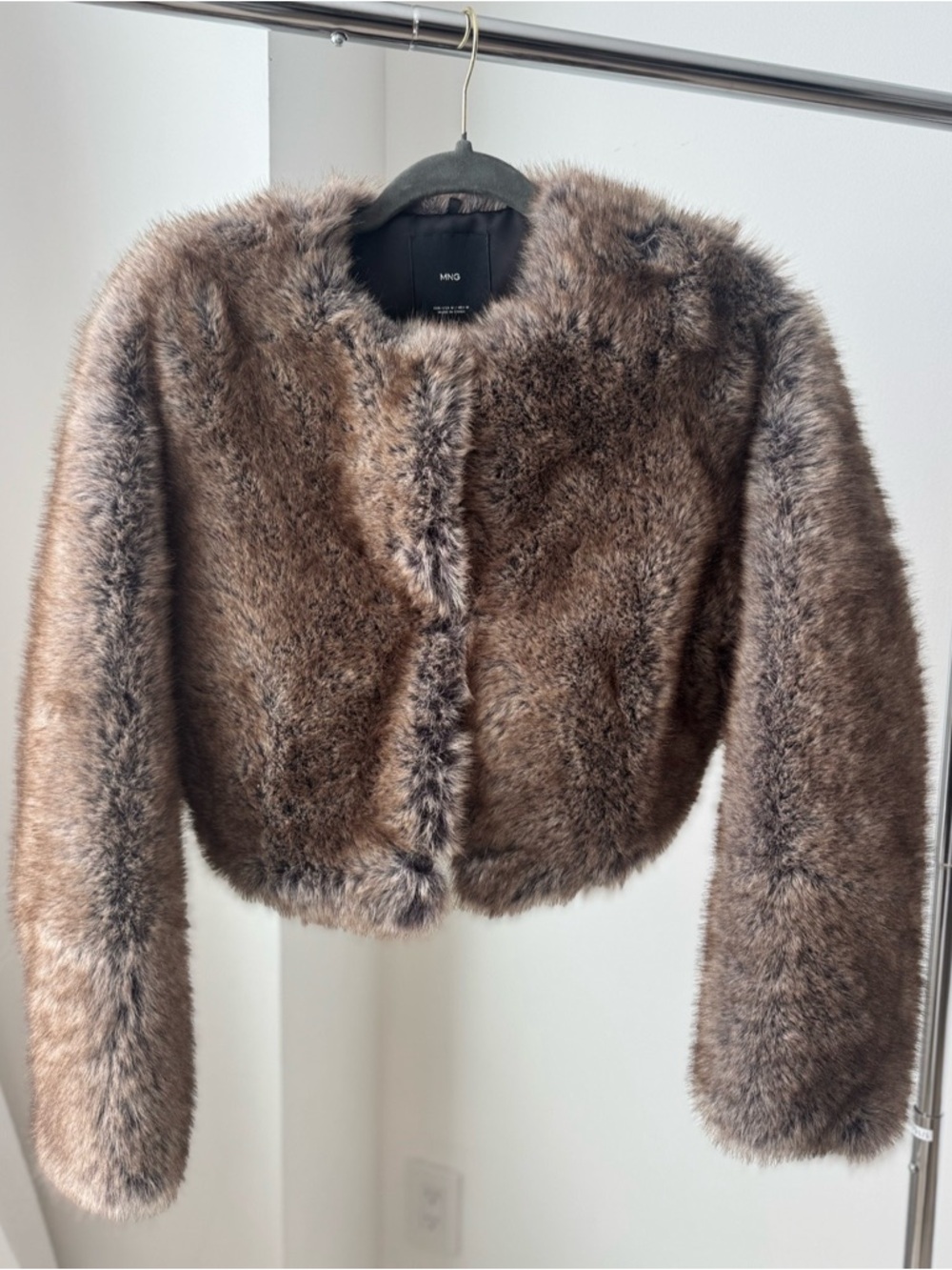 Mango Short Brown Faux Fur Teddy Jacket